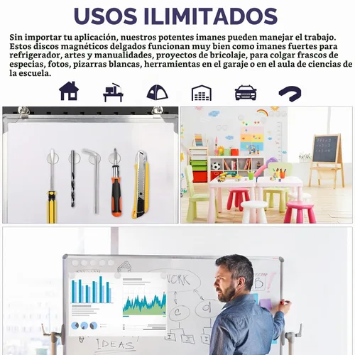Vista 5 de E BAVITE Imanes de disco de neodimio súper fuertes con adhesivo de doble cara, potentes imanes permanentes de tierras raras, 1.26 pulgadas