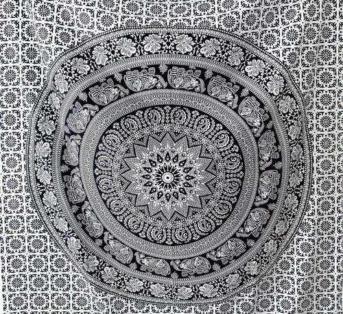 Vista 3 de Popular Handicrafts Tapiz para colgar en la pared para dormitorio, mandala hippie bohemio, diseño floral, tapiz indio de pensamiento mágico Blanco
