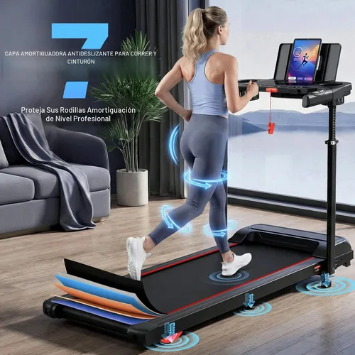 Vista 7 de Treadmill with Desk Workstation & Adjustable Height, 450 lbs Weight Capacity, Folding Incline Treadmill with Handle Bar, Portable Ultra-Quiet 3.5HP