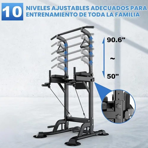 Vista 5 de Pull Up Dip Station for Home Gym, Power Tower with Backrest, Adjustable Height Pull Up Bar Stand, Multifunctional Strength Training Fitness Workout