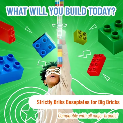 Vista 10 de Strictly Briks Placa base de bloque de construcción de juguete Mega Toy - Placa apilable de ladrillos para principiantes, clavijas grandes para Verde