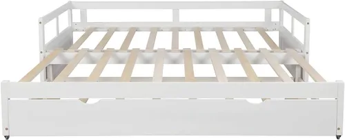 Vista 3 de Bellemave Sofá cama extensible con camas nido, marco de sofá cama de madera con nido extraíble, diseño de cama doble a king extensible para niños