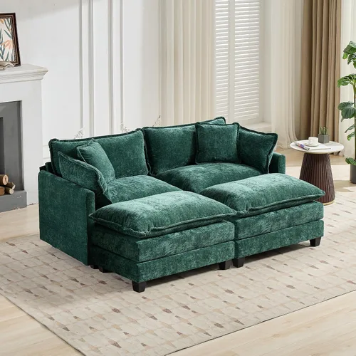 Vista 271 de Sofá seccional modular verde de 111.5", sofás seccionales grandes de 3 plazas para sala de estar, sofá nube oversized de tela chenille con otomana