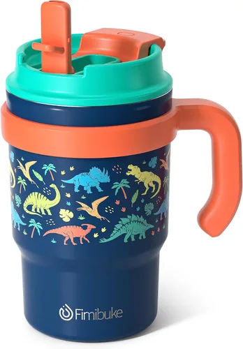 Vista 19 de Fimibuke Taza térmica para niños con asa y pajita - 16 oz Vaso a prueba de fugas para niños pequeños con tapa 2-en-1 de sorbo/trago, sin BPA