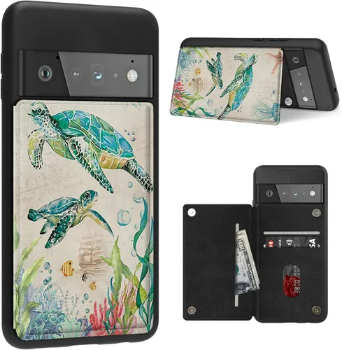 Vista 24 de Funda para Google Pixel 6 Pro con ranura para tarjetero, funda de piel sintética, doble cierre magnético y cubierta duradera de poliuretano girasol
