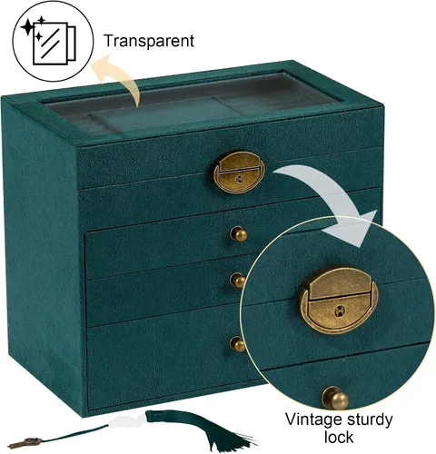 Vista 6 de Somduy Joyero para mujeres y niñas 4 capas organizador de joyas vintage y caja de exhibición almacenamiento de collar de gran capacidad para aretes