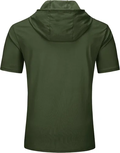 Vista 7 de TACVASEN Short Sleeve Hoodies for Men Cotton Hoodies Summer Sweatshirt Lightweight Breathable Workout Shirts Pullover Verde militar