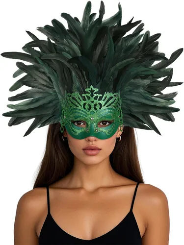 Vista 11 de Tocado de plumas para mujer, máscara de carnaval, tocado de plumas para carnaval, accesorios de fiesta de Mardi Gras
