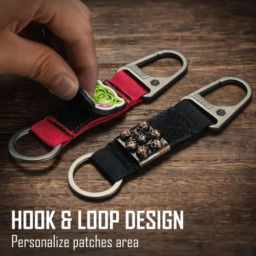 Vista 3 de KeyUnity Titanium Carabiner Keychain Nylon Webbing Molle Clip with Hook & Loop Panel for PVC Morale Patches