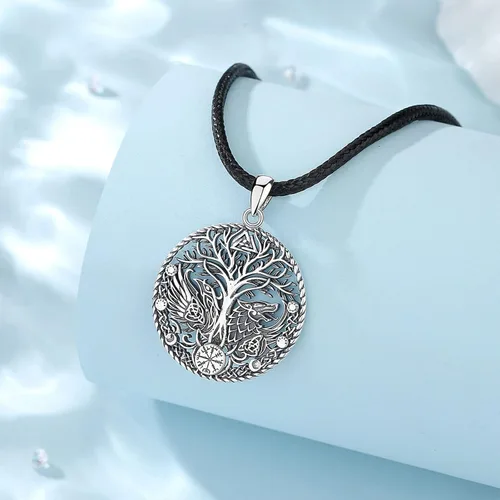 Vista 2 de Vito Collares vikingos de plata de ley 925 para mujeres y hombres, árbol nórdico de la vida, Odín, martillo de Thor, lobo, dragón, cuervo, caballo