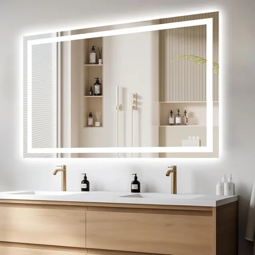 Vista 10 de Hivone - Espejo de baño LED de 24x30 pulgadas con luces, función antivaho, regulable, retroiluminado + iluminación frontal, espejo de tocador