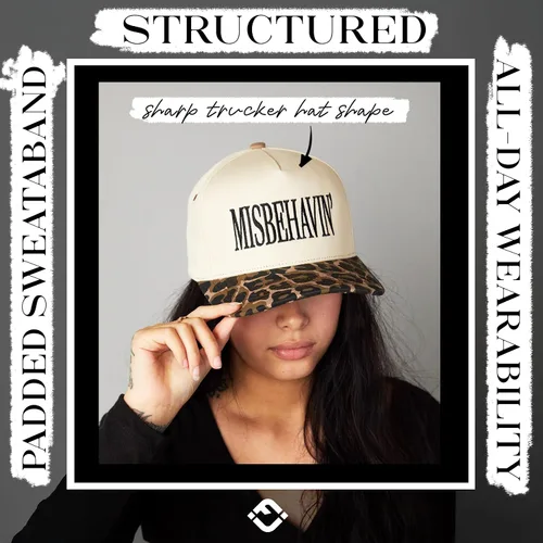 Vista 5 de Funky Junque Gorra de béisbol de 2 tonos para camionero adulto Misbehavin' - Leopardo/Beige