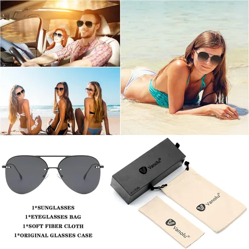 Vista 6 de Gafas de sol retro sin montura para mujer, estilo aviador, gafas de sol clásicas de gran