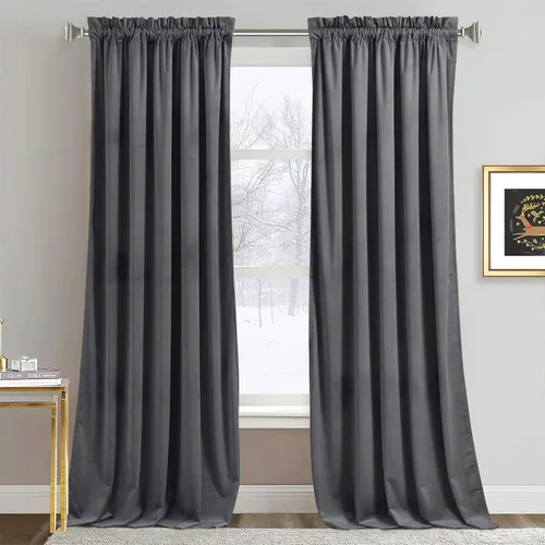 Vista 31 de RYB HOME Cortinas opacas de terciopelo para dormitorio, aislamiento térmico, privacidad, luz solar, bloqueo de calor, cortinas lujosas con bolsillo