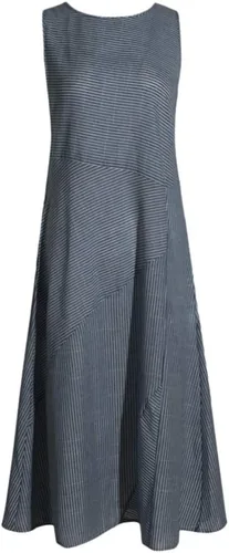 Vista 18 de Vestido de manga larga para mujer, casual, de algodón, lino, con botones, maxivestidos tipo caftán, blanco y azul