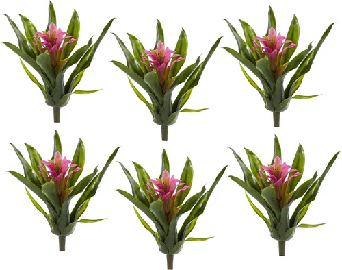Vista 3 de Nearly Natural Tallo de flor artificial de bromelia de 11 pulgadas, juego de 6