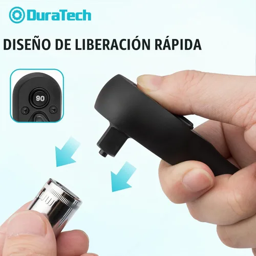 Vista 6 de DURATECH Trinquete de accionamiento de 1/2 pulgada, llave de trinquete de liberación rápida de 90 dientes Reversible, Cr-V Made, 4° Swing