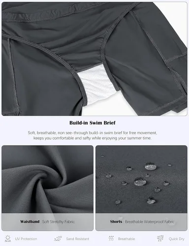 Vista 5 de Viodia Pantalones cortos de natación de cintura alta de 5 pulgadas para mujer con bolsillos con cremallera UPF 50+ pantalones cortos de playa