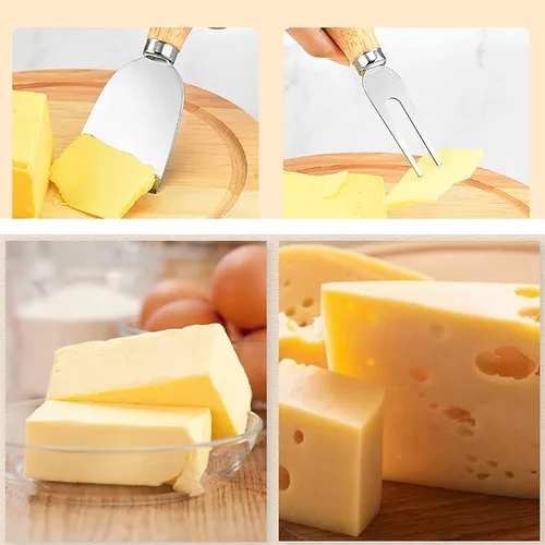 Vista 6 de Cuchillo de queso, juego de 7 cuchillos de queso para tabla de embutidos, cortador de cuchillos de queso, tenedor de quesos pequeños, juego