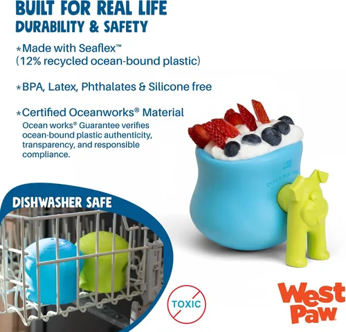 Vista 3 de WEST PAW Toppl Stopper - Paquete de 2 tapones en azul aguamarina, diseñado para el enriquecimiento de perros, accesorio que se adapta a todos