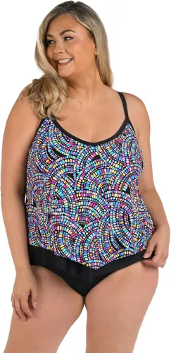 Vista 21 de Maxine of Hollywood Traje de baño tankini con cuello en V para mujer Negro/ Isla Verde