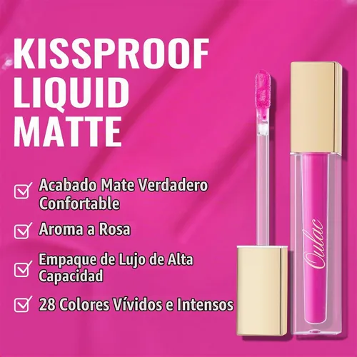 Vista 8 de Oulac Lápiz labial mate rosa para mujeres, lápiz labial líquido duradero de color rosa intenso, color de labios de alto impacto con cobertura total