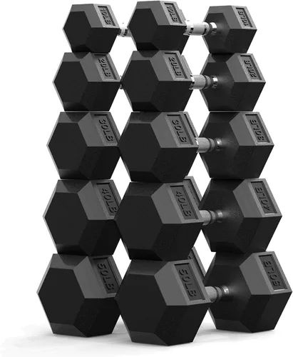 Vista 9 de Dumbbell Set 45-550lb, Rubber Encased, Strength Training Home Gym PAPABABE Complete & Durable Cast Iron Core Odorless PVC Antiroll Hex