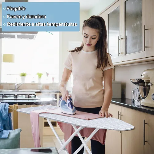 Vista 2 de Tabla de planchar de tamaño completo, plegable extendida para el hogar con cubierta resistente al calor, 42 pulgadas, pies antideslizantes, altura