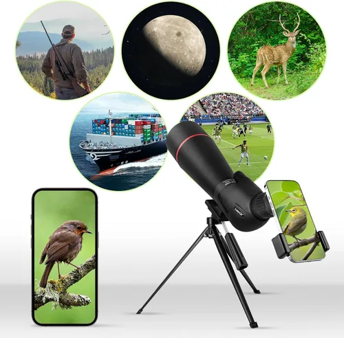 Vista 6 de [Usado] 25–75x80 HD Spotting Scope for Bird Watching & Target Shooting, BAK4 Prism Angled Spotter Scope with Tripod & iPhone Adapter, Waterproof