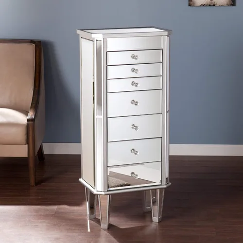 Vista 2 de Espejo de joyería Armoire plateado con acabado de cristal