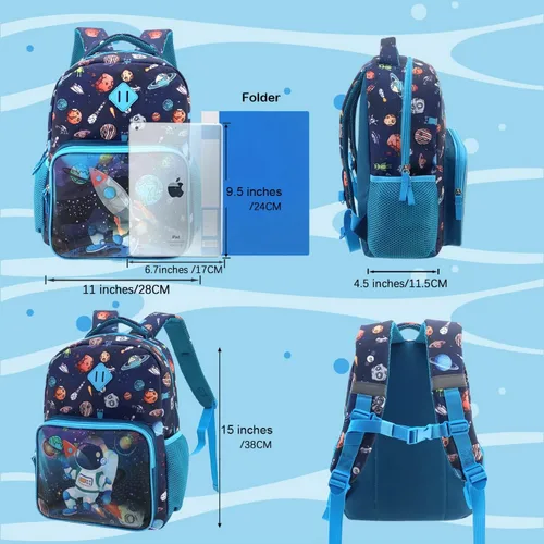 Vista 4 de HAPPYSUNNY Mochila para niños de 15 pulgadas para niñas y niños, mochila escolar para niños de 3 a 5 años, regalo de Navidad, Galaxy 15', Mochilas