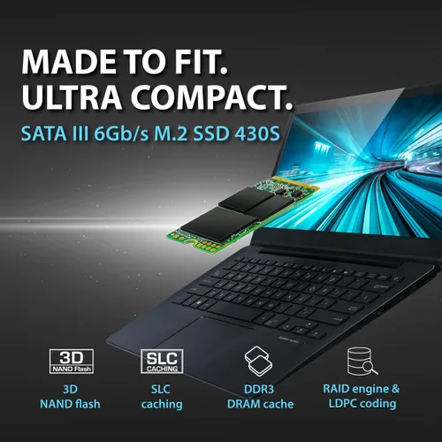 Vista 3 de Transcend SSD SATA III M.2 2242 de 128 GB, llave MTS430S B+M con caché DRAM, hasta 560 MB/s, SSD interno 3D TLC NAND