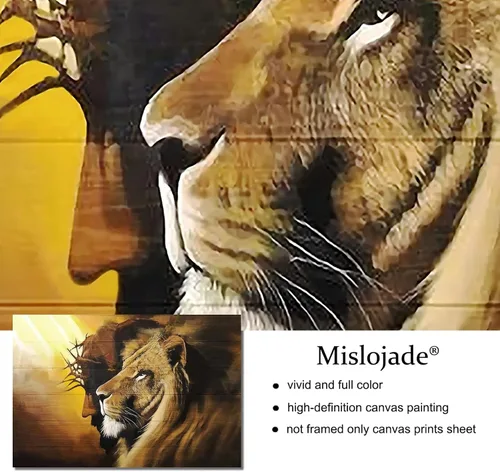 Vista 6 de Mislojade Lienzo decorativo para pared, diseño de león de Judá, pinturas negras de Jesús, decoración para sala de estar, póster e impresiones