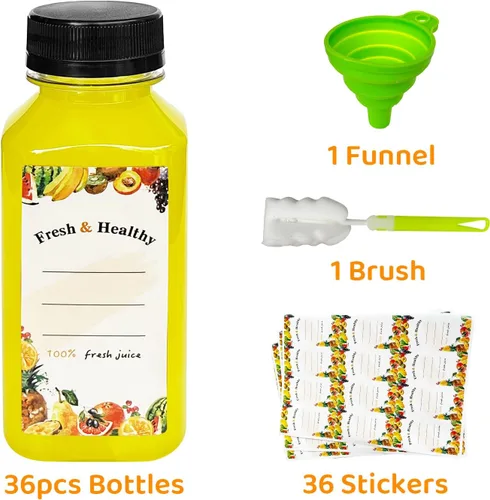 Vista 2 de 36 unidades de botellas de plástico de 8 onzas con tapas, botellas de jugo con tapas, recipientes reutilizables transparentes para bebidas a granel