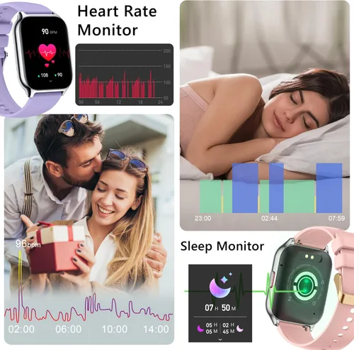 Vista 5 de Reloj inteligente 45mm para mujeres y hombres (Marcador/Contestar llamadas), reloj rastreador de fitness de 2.0" con monitor de frecuencia