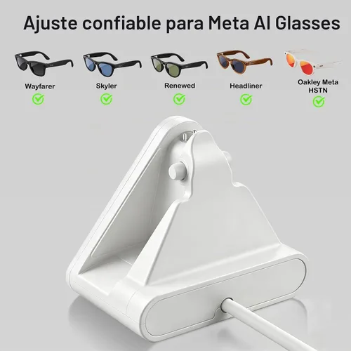 Vista 2 de Soporte de carga inteligente para lentes y cable compatible con Ray-Ban Meta Wayfarer Headliner Skyler, base de carga portátil USB-C para lentes