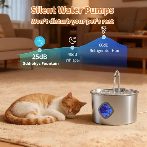 Vista 5 de Fuente de agua para gatos de acero inoxidable: fuente para gatos de 108 oz/3.2 L para beber - Fuentes de agua para mascotas para gatos en interiores