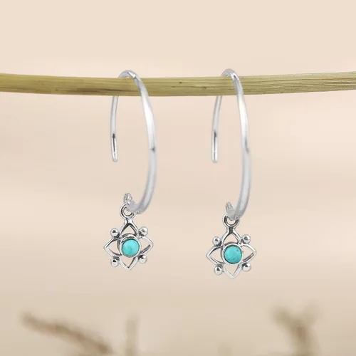 Vista 3 de Boma Jewelry Sterling Silver Flower Shaped Dot Pull Through Hoop Earrings