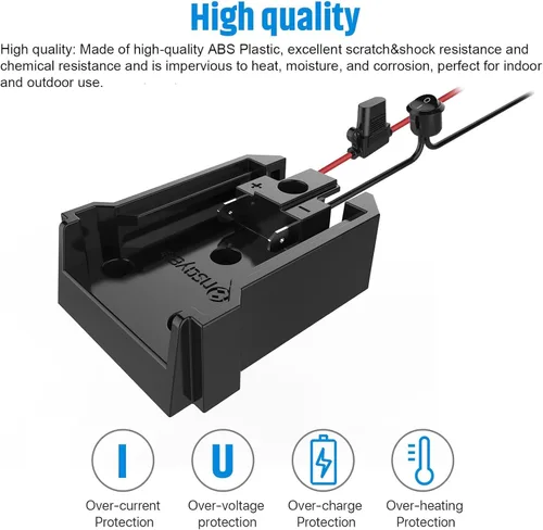 Vista 6 de Adaptador de rueda eléctrica con fusible e interruptor para batería Milwaukee de 18 V, adaptador de batería hermético no soplado con fusible de 30 A