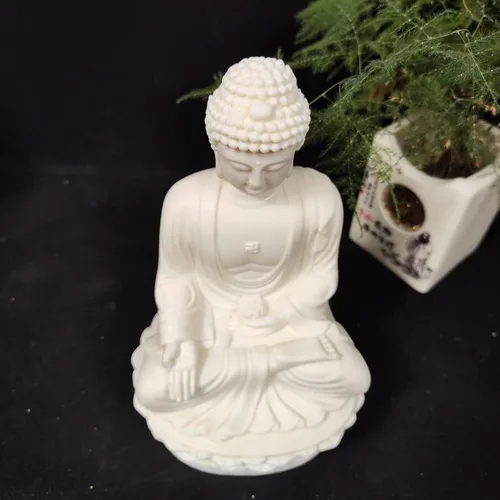 Vista 6 de Estatua de Buda Amitabha de 7.87 pulgadas, decoración zen, buda blanco sentado en loto, regalo de Feng Shui, figura de meditación para oficina