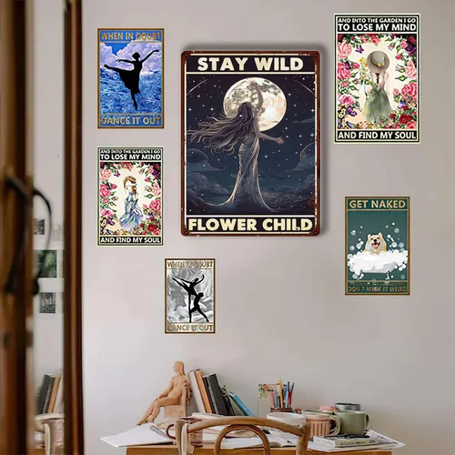 Vista 5 de LIUAXICIA Letrero de lata de bar hippie con flores salvajes para exteriores, interiores, oficina, negocios, baño, decoración de cueva de hombre