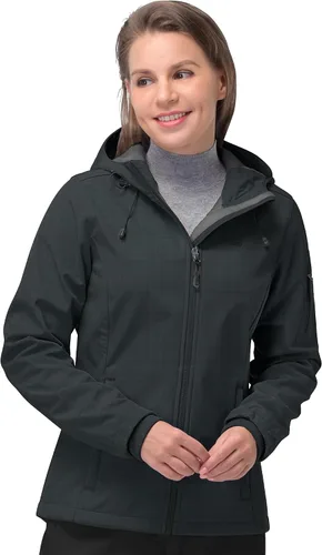 Vista 19 de 33,000ft Chaqueta de softshell para mujer, chaqueta cálida con forro polar, ligera con capucha, impermeable, para senderismo al aire libre Rojo Berry