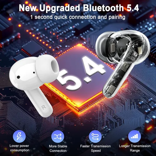 Vista 3 de Auriculares Bluetooth 5.4, auriculares inalámbricos 2026 Bass-3.0 3D-estéreo, 4 micrófonos ENC con cancelación de ruido, auriculares intrauditivos