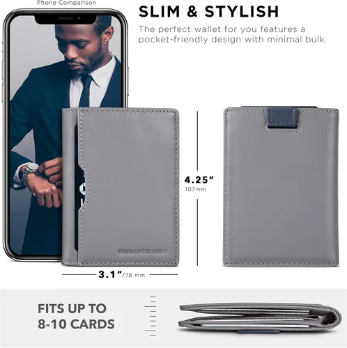 Vista 3 de SERMAN BRANDS - Billeteras para hombre, piel delgada, con bloqueo RFID, bolsillo frontal, plegable, para viajes, delgadas