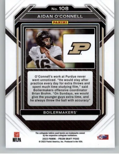 Vista 2 de 2023 Panini Prizm Draft Picks #108 Aidan O'Connell Purdue Boilermakers NM-MT NFL Football