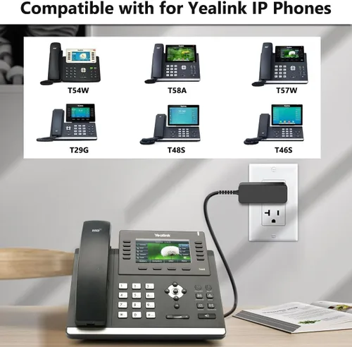 Vista 2 de Cargador de 5V 2A para teléfono IP Yealink SIP-T29G T46U T54W T57W T46S T48U T48S T58A T58-CAM T53W MP54 MP56 SIP teléfonos para equipos CP860