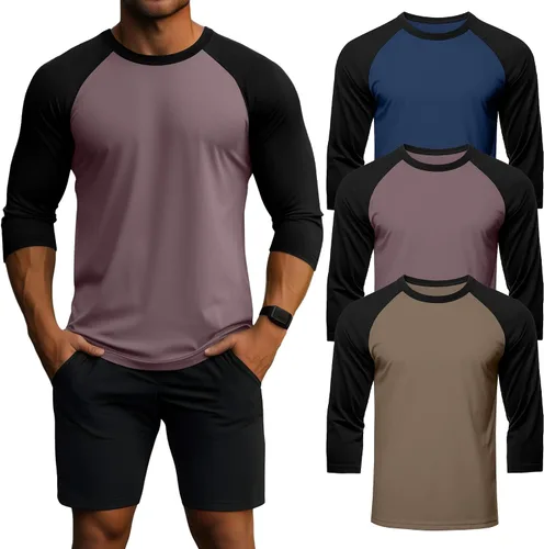 Vista 8 de Huukeay - Paquete de 3 camisas para hombre de 3/4 de manga, cuello redondo, camisetas de béisbol, camisetas atléticas que absorben la humedad
