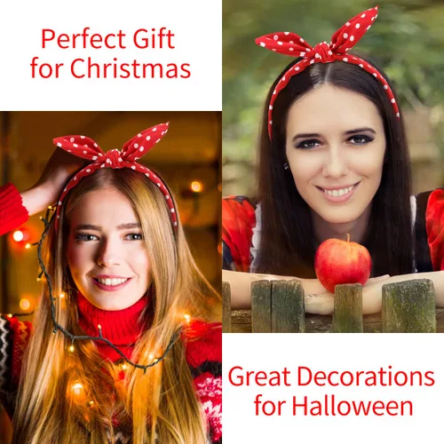 Vista 5 de TOBATOBA Diademas de lazo para mujeres y niñas, paquete de 2 diademas de lunares, lindas orejas de conejo, accesorios para el cabello, rojo y negro