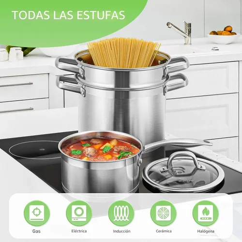 Vista 4 de Duxtop Juego Profesional de Ollas y Sartenes de Acero Inoxidable, Juego de 17 Piezas de Utensilios de Cocina de Inducción, Tecnología de Unión por