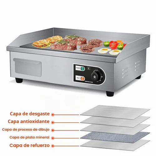 Vista 5 de Plancha Eléctrica de Encimera de 22" 1600W 110V Antiadherente Comercial para Restaurante Teppanyaki con Control de Temperatura Ajustable de Acero